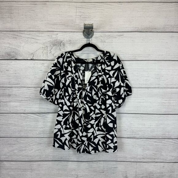 A New Day Plus Size White & Black Floral Puff Sleeve Blouse Size 1X - Picture 1 of 8